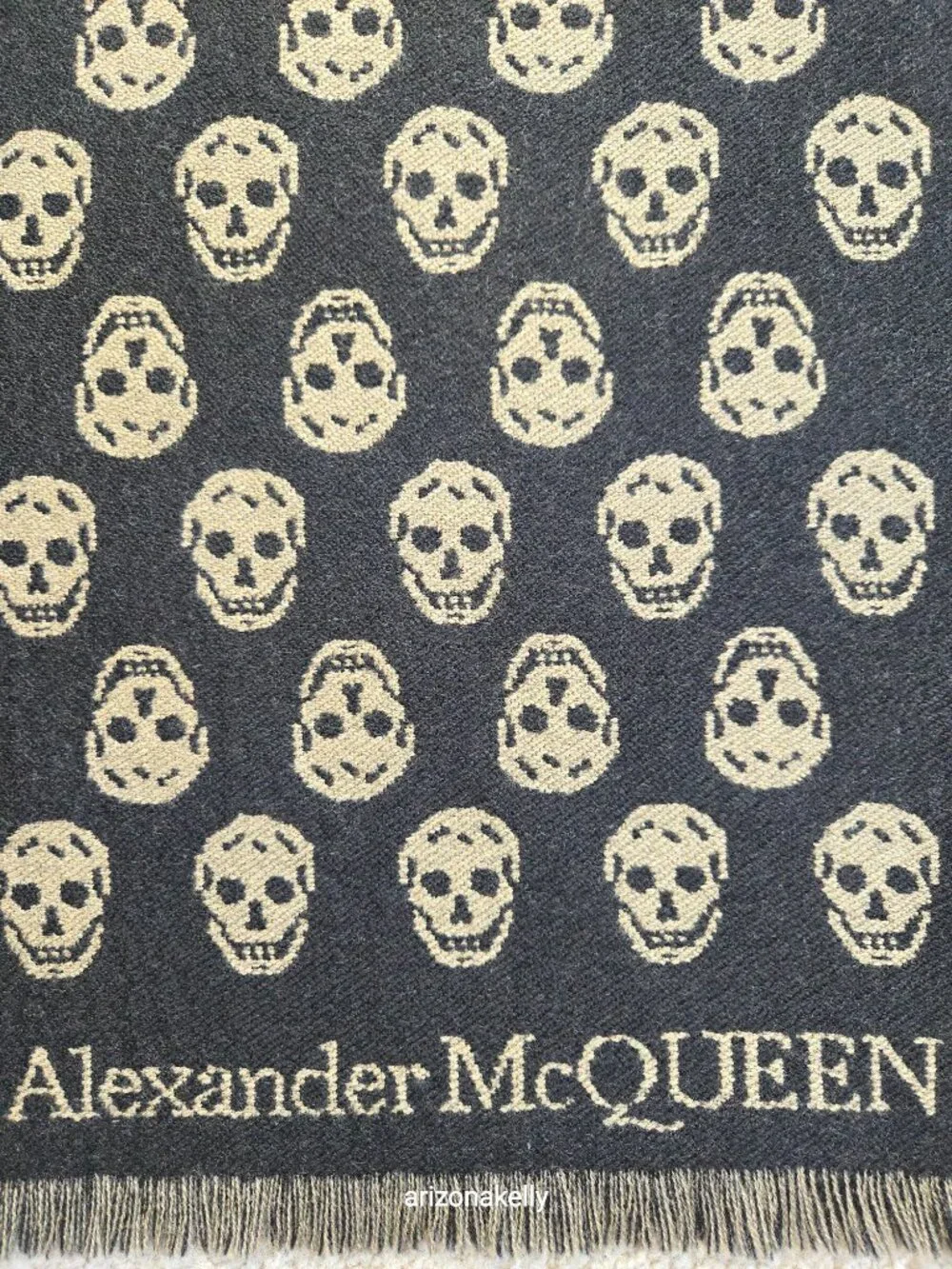McQueen Wool Skull Scarf Jacquard Black & Tan